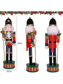 15 Inch Christmas Nutcracker Ornament Checkered Wooden Soldier Figure Festive Collectible Nutcracker Gift Suitable For Table, Desktop, Fireplace Decoration Christmas Party Supplies - Rìu - Xem 3
