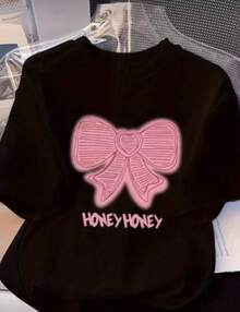 Camisa T-Shirt Laço honey  Estilosa Despojada Manga Curta 100% Algodão - Preto - Visão 1
