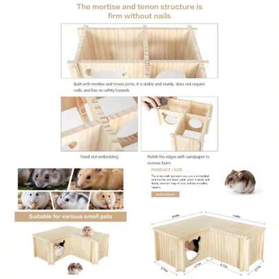 Large Wooden Hamster House Castle With Double Decker, Large Hamster, Wooden Hamster Houses, Dwarf Hamster Habitat Hideout With Climbing Ladder, Large Guinea Pig Castle Detachable HideoutsD