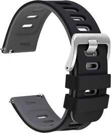 Correa de Reloj Bicolor de 22mm, Goma de Silicona, Correa de Reemplazo de Liberación Rápida para Hombres y Mujeres, Hebilla de Acero Inoxidable Plateada (Negro-Gris) - Azul-Negro (Hebilla Negra) - Ver 10