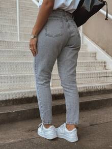 Women's Mom Jeans, High Waist, Premium Style, Elegant And Comfortable For Parties, Work, And Everyday Wear - Light Grey - View 2