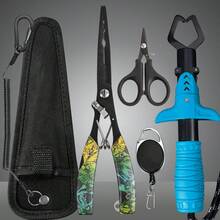 6pcs Multi-Functional Fishing Tool Set, Rust-Resistant Coated Heavy-Duty Fishing Line Cutter Pliers, Includes Lanyard, Pouch, Scissors, Fish Gripper, Stretch Buckle, Portable Outdoor Fishing Design, Ice Fishing Gear, Fishing Gift For Men - Multicolor - View 3