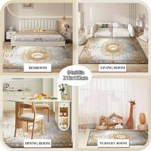 1Pc Large Mystical Moon & Golden Crescent Floral Area Rugs, Celestial Black With Golden Accents,Non-Slip Backing, Lightweight, Durable Polyester, Machine Washable, Easy To Clean, Soft Felt Back, Rug For Living Room, Bedroom Or Office, Sofa, Coffee Table, Kitchen, Bathroom, Balcony, Entrance Carpet, Apartment, Dormitory, Porch, Patio, Farmhouse Decor, Halloween, Fall Decor, Dark Academia Style, Indoor Use, Rugs For Living Room, Low Pile Carpet - 樣式 3 - 查看 6