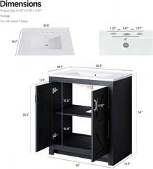 Vabches Bathroom Vanity With Sink Set,  24 Inch / 30 Inch Modern Bathroom Cabinet With Ceramic Basin & Doors, Freestanding Storage Cabinet With Adjustable Shelf, Vintage Vanity With Ceramic Sink - màu đen - Xem 10