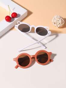 1 Set, 2 PCS Boys And Girls 4-8Y Cute Cat Ear And Retro Casual Round Frame Fashion Glasses, Suitable For Holiday Outings, Festival Gifts, And Outfit Matching - Multicolor - View 7