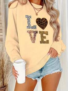 2026 Valentine's Day "LOVE" Pattern Printed Sweatshirt - Leopard Print And Glitter Decoration, Plus Size Women's Casual Long Sleeve Round Neck, Autumn And Winter Machine Washable Polyester Fabric, Suitable For Cheerleading Uniforms And Daily Outfits, Comfortable Fabric, Valentine's Day Gift Loose And Comfortable Winter Clothes For Women Women's Coats - 紅色 - 查看 8