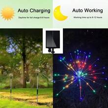 2 PCS Solar Firework Light, Outdoor Solar Garden Decorative Lights 60/90/120/150/200 LED Powered 50 Copper Wires String DIY Landscape Light For Pathway - 彩色 - 查看 6