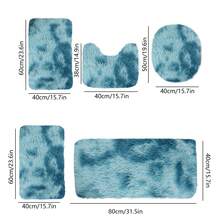 Three-Piece Bathroom Floor Mat Carpet, Tie-Dyed Mixed Color Bathroom Mat Is Soft, Comfortable And Absorbent, Machine Washable, Suitable For Bathroom Shower Room - 5件裝-藍色 - 查看 3