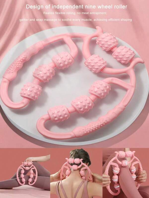 9-Wheel Myofascial Release Massage Roller Stick – Lead-Free Material, For Leg Slimming, Muscle Relaxation & Pain Relief, Dual Adjustable Rollers For Arms, Legs & Full Body Therapy