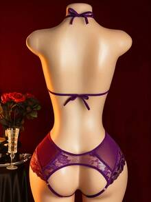 Sexy Lingerie, Open Crotch, Hollow Bodysuit, Women'S Bodysuit And Sexy Tights - 紫紅色 - 查看 3