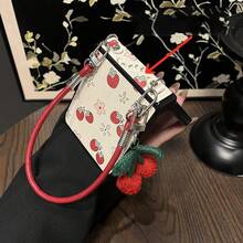 Korean Fresh Strawberry Flower Phone Case, Compatible With Samsung Galaxy ZFlip7, Z Flip6, ZFlip 5, Zflip6, With Cherry Pendant And Genuine Leather Lanyard, Shock-Resistant Back Cover - 白 - 查看 4