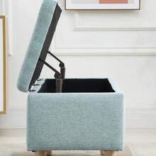 HOMCOM Light Green Upholstered Bench With Storage, 110x39x45cm, Made Of Polyester With A Linen Look And Rubberwood, Scandinavian Design