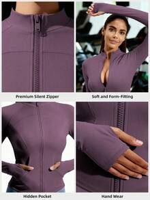 Soyun Women's One-Piece Yoga Top With Side Pockets Slim Fit Double Zipper Suitable For Sports Outdoor Yoga And Gatherings - Purple - View 5