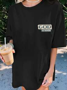 Plus Size Damska Wiosna/Lato Nadruk Kokosa Nadruk Litery Swobodny Prosty Plażowy Luźny Wygodny Streetwear Codzienny Okrągły Dekolt Krótki Rękaw Plus Size T-shirt Topy Koszulki z Grafiką Damskie - Czarne - Zobacz 2