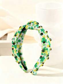 1pc Fashionable Polyester Four-Leaf Clover Headband, Cute & Sweet For Girls, Suitable For Daily Commute Outfit Matching, Hair Fixing And Styling Accessory ,Hair Band ,Diadema ,Hair Hoop