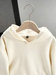 1件装青少年男童加厚保暖连体卫衣，学生服装，适合秋冬季节穿着的长袖上衣 - 杏色 - 查看 5