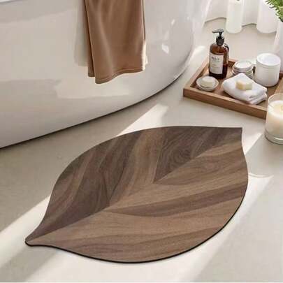 1pc Wooden Leaf Bath Mat, Bathroom Rug, Door Mat, Small Rug, Carpet, Floor Mat, Home Decor, Area Rug, Outdoor Mat, Home Decor, Area Carpet, Bedroom Carpet, Washable Rug