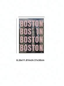 1幅无框波士顿天际线墙画，粉色点缀旅行海报，复古风格城市风景画，适用于卧室、客厅、宿舍 | 房间装饰，装饰品，墙画，复古装饰，宿舍必备 - 彩色 - 查看 12