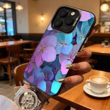 Funda de Teléfono Patrón de Flores Púrpura Azul Cubierta Suave de TPU para iPhone 14 13 12 11 Pro Max  Galaxy S23 S22 S21 S20 Opción de Regalo Ideal para Todas las Estaciones - Negro - Ver 2