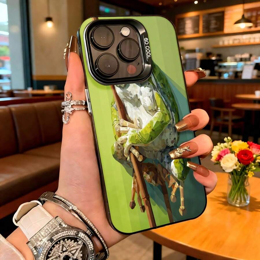 Cubierta de telefono con diseño de rana verde para iPhone 14 Pro Max funda protectora con estampado de rana en silla verde ideal para uso diario y estilo casual - Blanco - Ver 1