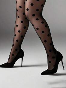 1/2/3 Packs Plus Size Women's Black Retro Large Polka Jacquard Pantyhose |     Vintage & Sculpting Tights Statement Style - màu đen - Xem 1