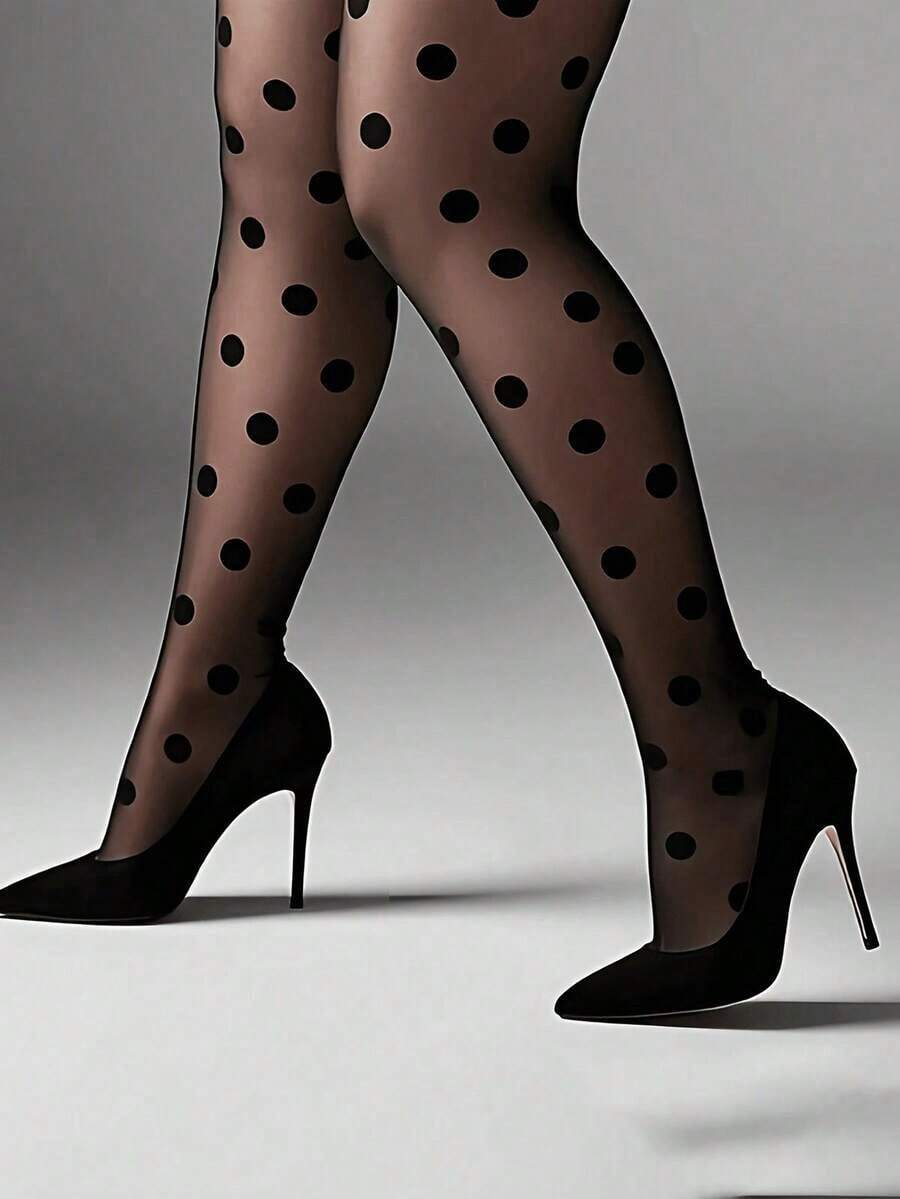 1/2/3 Packs Plus Size Women's Black Retro Large Polka Jacquard Pantyhose |     Vintage & Sculpting Tights Statement Style - màu đen - Xem 1