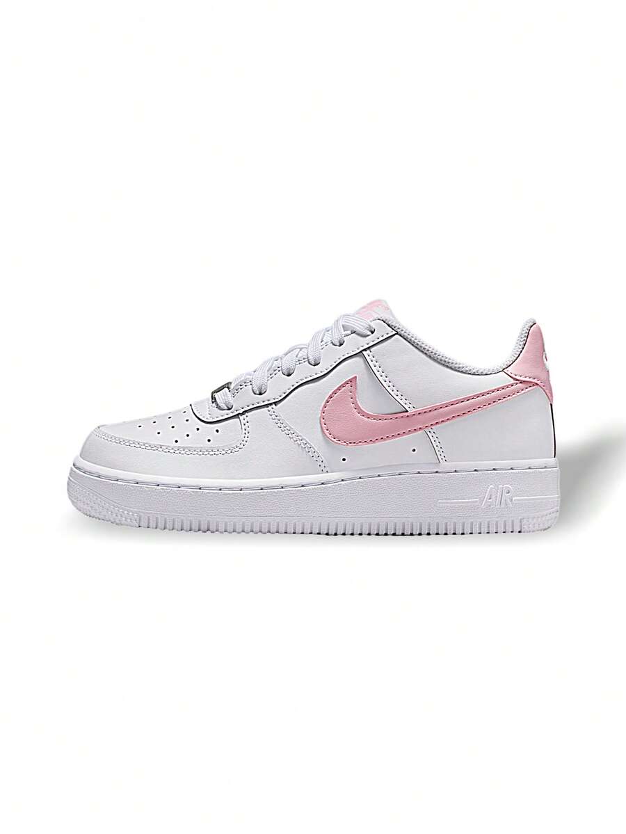 Nike 空军一号 BG N 女款(GS)运动鞋 吸汗透气保暖轻便弹性好百搭纯色Logo 易洗速干 运动户外跑步上学日常 白色/粉色 CT3839-115 - 白色/粉紅色 - 查看 1