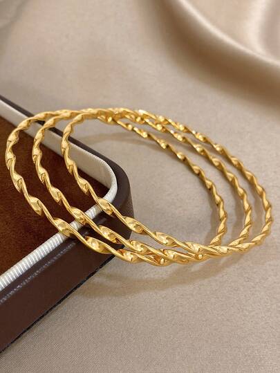 复古简约扭曲几何手镯，女士优雅可叠戴不锈钢手镯，日常派对饰品，圣诞礼物