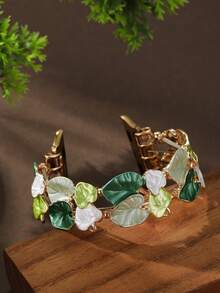 1 curea de ceas metalică cu model frunze emailate la modă, compatibilă cu 38/40/41/42/44/45/49 mm, unisex; curea de ceas elastică din aliaj de zinc, elegantă, stil boem, vintage, compatibilă cu seria 11 Ultra 3 SE3 Ultra 2 S10 SE2 9 8 7 SE 6 5 4 3 2 1, cadou de Ziua Îndrăgostiților