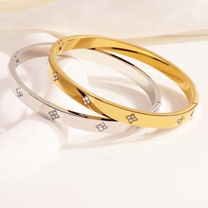 ステンレススチールブレスレット、女性用ハイエンドファッションラグジュアリーミニマリストステンレススチール四つ葉のクローバー インレイカップルアクセサリー