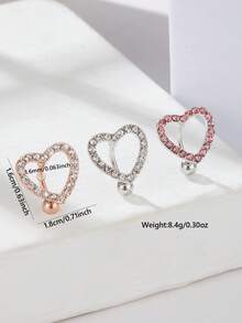 3pcs Women's Sexy Fashion Rhinestone Heart Shaped Navel Rings, Suitable For Beach, Party, Wedding, Holiday Themed Outfits And Personal Style Occasions