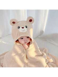 Coral Fleece Children's Cartoon Hooded Bathrobe, Wearable Hooded Cloak, Soft Absorbent Baby Swimming Hooded Towel - Multicolor - View 2