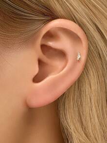 1pc Mini 3-Crystal Flat Threaded Earring, Low Allergy 925 Sterling Silver CZ Earring, Suitable For Daily Wear By Men And Women (1pc) - Mini 3-diamond Stud Earrings - View 5