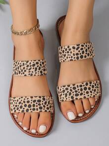 Sandale de vară pentru femei, cu imprimeu leopard, mărime mare, cu vârful plat și rotund, la modă, confortabile și antiderapante, pentru exterior - Multicolor - Vizualizare 5