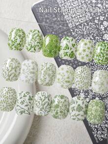 XEIJAYI 1pc Vintage Floral Nail Art Stamping Plate, Professional Metal Stamp Plate For Home & Salon Use, Easy DIY Nail Design Tool With Oriental Patterns - Silver - View 4