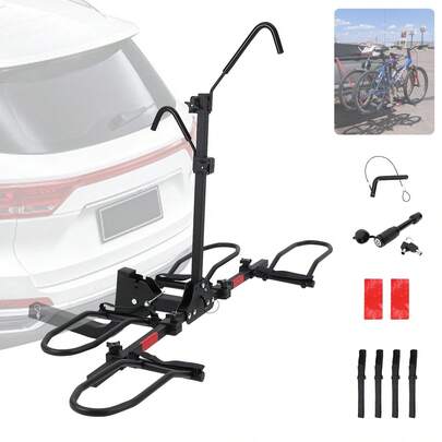 Portabicicletas de plataforma para 2 bicicletas con enganche de remolque para coches, camiones y SUV. Portabicicletas plegable para bicicletas eléctricas.