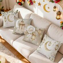 4件套斋月灯笼和花卉印花抱枕套，单面印花，适用于客厅、卧室、家居装饰，四季皆宜 - 不含枕芯 - 彩色 - 查看 7