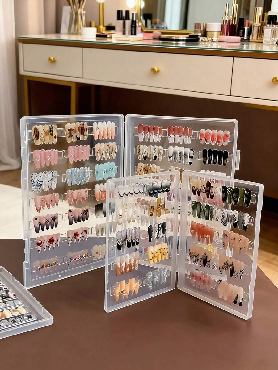 1个大容量便携式美甲收纳盒，透明指甲油展示册，防尘收纳盒，美甲图案展示盒，多尺寸加固PP材质收纳盒 - 透明 - 查看 1