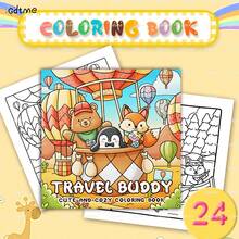 GDTME 可爱动物朋友涂色书：探索世界，享受舒适快乐的生活，开启奇妙冒险之旅。本书包含各种友谊故事，内容可爱有趣，适合青少年和成人放松身心，涂色解压。（24页加厚升级版，珠光纸封面，7.9x7.9英寸）——情人节、复活节、春节、开学季、生日等节日送给朋友的绝佳礼物，也是文具和艺术书籍的理想之选。 - 彩色 - 查看 3