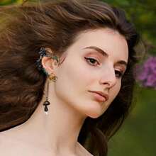 FRESHME Fairy Elf Ear Cuffs Handmade Bronze Antique Vintage Cuffs Drop Dangling Ear Clips Wraps For Women Renaissance Costume - 青銅精靈耳夾 - 蘑菇 - 查看 5
