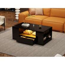 Modern High-Gloss Coffee Table, Living Room Furniture With 2 Drawers And 2 Shelves, Sofa Coffee Table, Side Table (95 X 53 X 37cm) - Black - View 5
