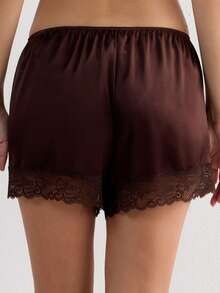 Y2K Satin Lace Shorts For Women Comfy Elastic Waist Mini Shorts Coquette Micro Mini Silk Shorts Casual Lounge Silk Shorts French Knickers Going Out Slip Bottoms - Cà phê nâu - Xem 4