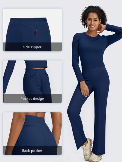 cimmuovere 女士宽松直筒多口袋侧拉链休闲工作服护士服工作服牙医保健宠物医院实验室裤子