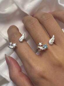 2件套时尚星翼装饰开口戒指，适合女性日常佩戴