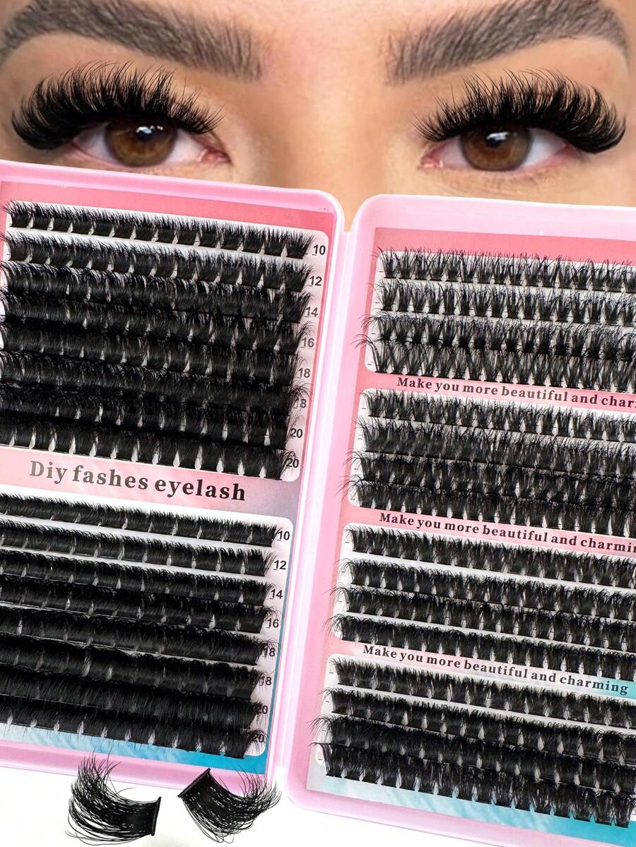 200D/160D/120D/100D/80D/60D High Capacity Eyelash Book, 504pcs Synthetic Mink False Eyelashes, Fluffy Wispy 0.07mm D Curl 12-18mm Mixed Length Individual Lashes, Natural Soft Eyelash Extension Makeup, Suitable For Any Style, Reusable - D - 查看 1