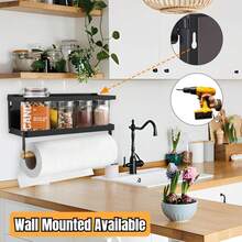 Magnetic Spice Rack For Refrigerator, Magnetic Paper Towel Holder For Fridge, Magnetic Shelves With 2 Hooks, Fridge Magnet Organizer, Seasoning Organizer, Foldable Design Refrigerator Organizer For Kitchen, Christmas Mother Father' Day Gifts (Black) - Black - View 6