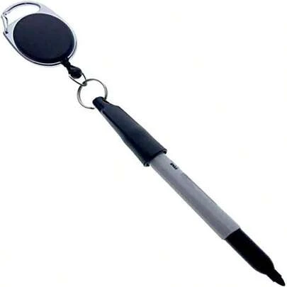 Reel-N-Rite Retractable Pen Reel For Thick Markers &Amp; Carpenter Pencils - Carabiner Clip For Apron, Belt Loop Or Bag Strap - Great Gift For Baristas - Pen Leash For Nurses (Black)