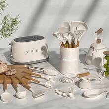 Kitchen Utensil Set - 33-Piece Silicone Kitchen Utensil Set With Holder, Heat-Resistant Kitchen Utensil Brush Set For Non-Stick Cookware, Black Wooden Handle Kitchen Gadget Set, Father's Gift - Grey - View 1