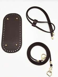 DIY钱包制作套装 - 包括预打孔水桶包底、带链条的DIY钱包制作套装、PU皮革水桶包底和肩带、带可拆卸肩带和链条的DIY钱包制作套装，适用于钩编手提包、人造革包制作、人造革包编织套装、带孔DIY手提包底部定型垫，深棕色，包含包底、弧形垫、肩带、搭扣 - 彩色 - 查看 16