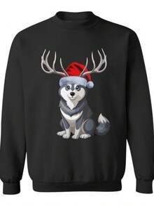 Reindeer Santa Hat Holiday Alaskan Malamute Christmas Sweatshirt - Ses (2) - Black - View 1